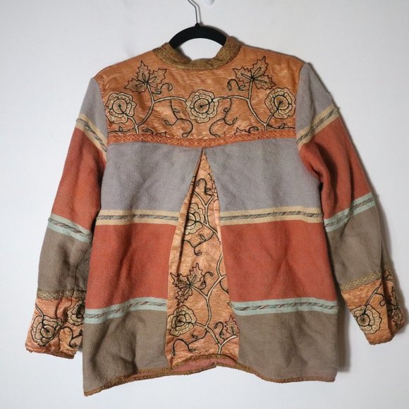 Vintage Flashback Boho Patchwork Tapestry Button Jacket Floral Striped Cotton - Picture 7 of 8